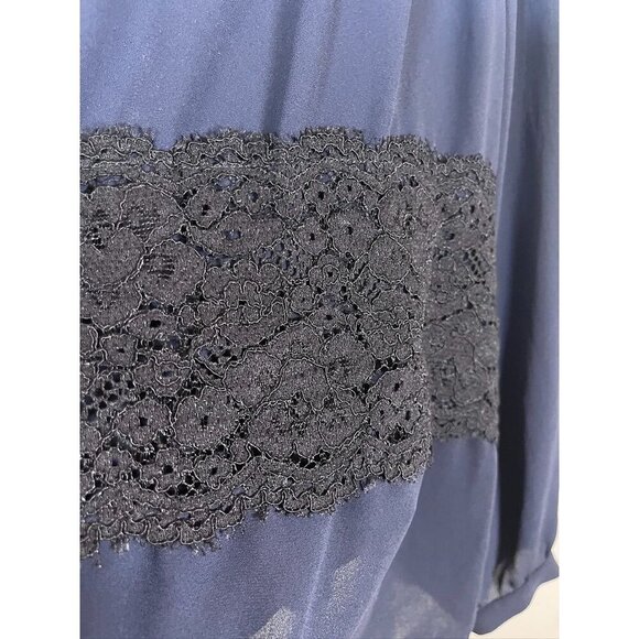 Loft Floral Lace Top Blue XL Boho Western Hippie Flowy Romantic Whimsical Sheer - Picture 3 of 10